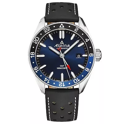 Alpina Mens 'Alpiner' GMT Navy Dial Black Leather Strap Quartz Watch AL-247NB4E6 • $969.68