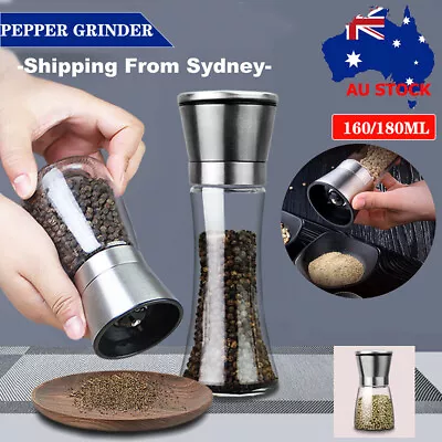 Up 2x Stainless Steel Salt And Pepper Grinder Manual Ceramic Mills Glass Kitchen • $15.50