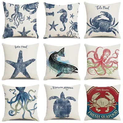 Crab Starfish Throw Pillow Covers Coastal Beach Octopus Turtle Fish Cushion Case • £4.03