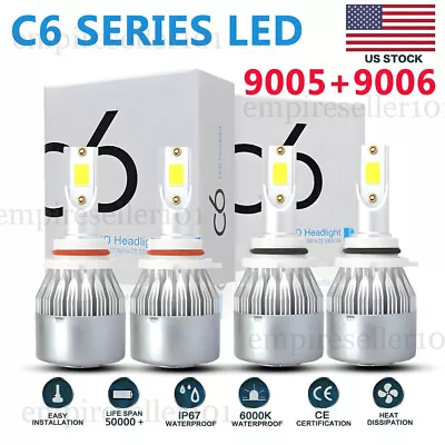 4x C6 9005 + 9006 Combo  40000LM LED Headlight Kit Hi/Lo Beam Bulb 6000K White • $21.89