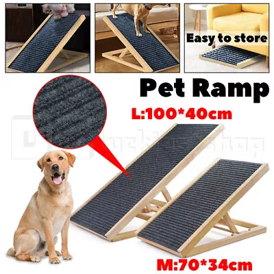 Wooden Foldable Dog Pet Ramp Adjustable Height Dogs Stairs For Bed Sofa Car NEW • $59