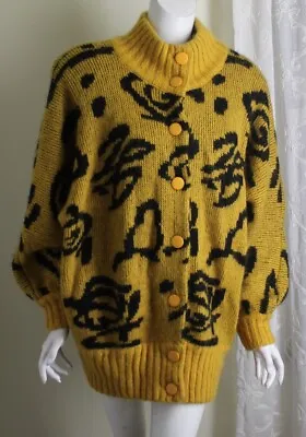 IB Diffusion S Fits M L Yellow Funky Art-to-Wear Sweater Jacket 80s 90s Mohair • $148.50