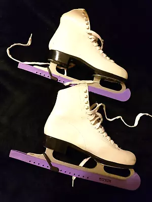 Vintage Womens 8 Ice Figure Skates Lange Aries With Protective Sleeves White • $29.99