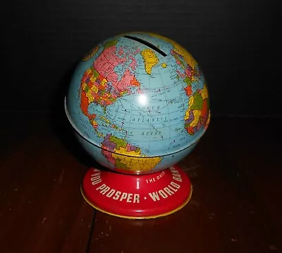 Vintage Ohio Art Small Tin Globe Coin Bank World Bank 4  Globe  Save & Prosper  • $19.99