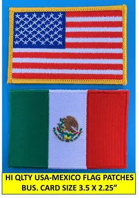 AMERICAN FLAG & MEXICAN FLAG EMBROIDERED PATCH IRON-ON SEW-ON MEXICO  (3½ X 2¼”) • $4.95