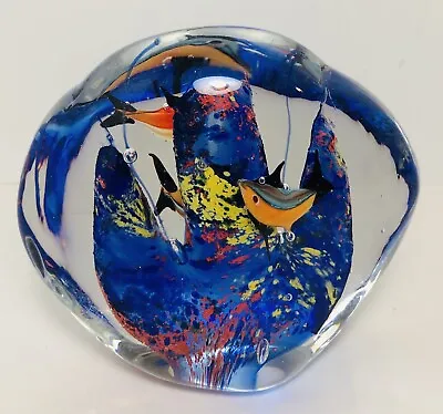 Vintage Murano Glass Aquarium Paperweight Clam Shell Shaped Hand Blown Art Glass • $25