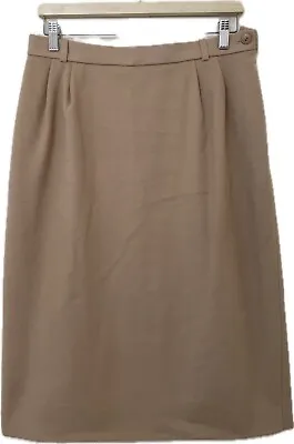Jaeger Wool Cashmere Skirt Knee Length Pencil Vintage Camel Beige Lined Size 12 • £35