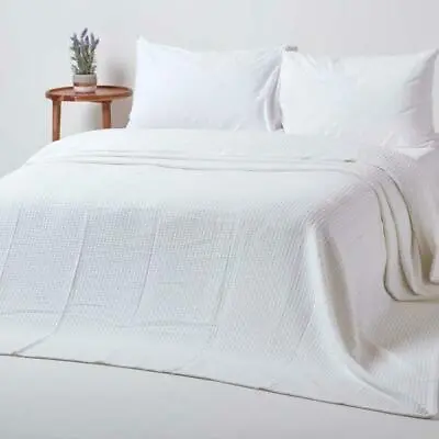 Organic Cotton White Waffle Blanket Throw Bedspreads Large Sofa Bed Throws • £33.99