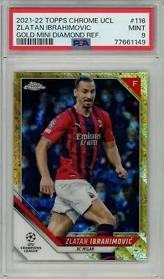 PSA 9 2021-22 Topps UCL Zlatan Ibrahimovic Gold Mini Diamond Refractor 23/50 • $110