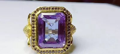 4Ct Emerald Cut Lab-Created Amethyst Men's Bishop Ring 14k Yellow Gold Plated • $163.32