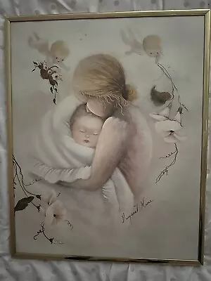 Vintage Margaret  Kane Signed Mother Baby  Cherub Lilies Lithograph Art Print • $80