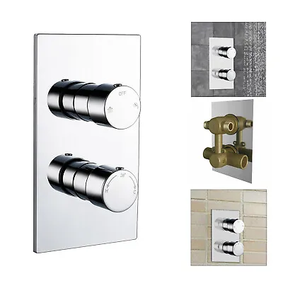 £56.90 • Buy Concealed 2 Dial 2 Way Chrome Thermostatic Shower Mixer Valve Solid Brass WRAS