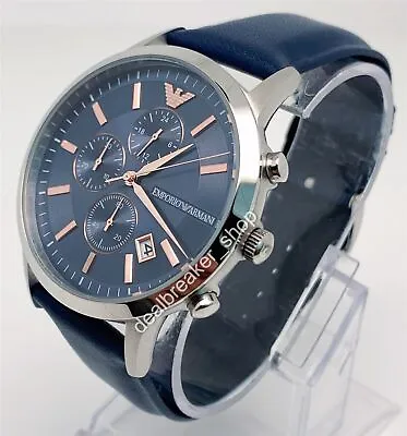 Emporio Armani AR11216 Renato Blue & Rose-Gold Dial Leather Strap Men's Watch • $226.41