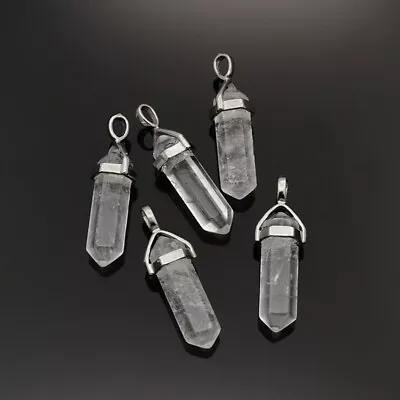 CLEAR Quartz Gemstone Pendant Pointed Hexagonal With Silver Bail  • £6.25