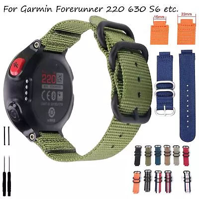 Nylon Watch Strap For Garmin Forerunner 220 235 620 630 735 S6 S20 Band 22-15mm • $21.21