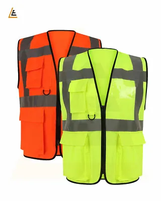 £5.99 • Buy Hi Vis Viz Vest High Visibility Waistcoat With Phone & ID Pockets Orange Yellow