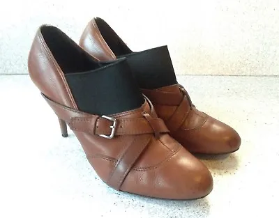 Miu Miu Prada Brown Leather Ankle Boots Black Elastic Size 41 Made In Italy • $35