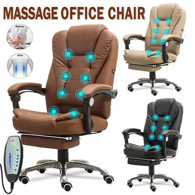 8 Point Massage Office Chair Executive Gaming Racing Seat PU Leather Footrest • $131.99