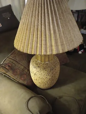 Vintage MCM Mid Century Modern Cork Lamp Beautiful Pleated Shade • $125