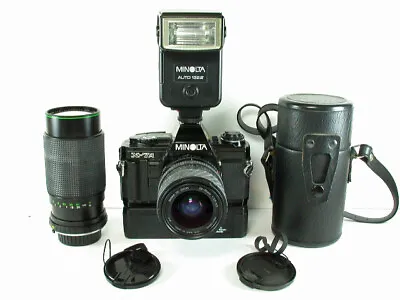 Minolta X-7A 35mm SLR Film Camera With 2 Zoom Lenses Auto Winder Flash & More  • $95