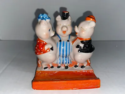 Vintage 1940's Gold Castle Japan Three Little Pigs Toothbrush Holder Figurine • $34.99