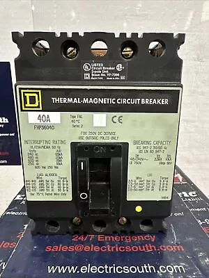 Square D Circuit Breaker FHP36040 3 Pole 40 Amp 600 Volt  • $255