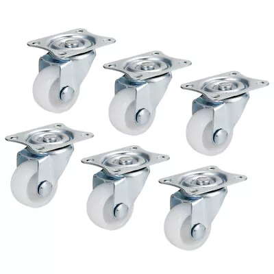 6Pcs 1 Inch Swivel Casters Wheels PP Plastic Wheel Top Plate Mounted White • $15.41