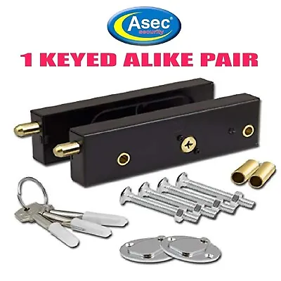 Garage Door Bolts Locks Asec High Security Pair Quality Keyed Alike C/w 3 Keys • £28.85