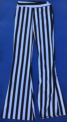Black White S M Vertical Striped Stretch Boho Circus Flare Bell Leggings Pants • $8.88