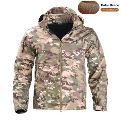 $74.86 • Buy Winter Jacket Men Airsoft Camo Thick Fleece Military Tactical Jacket Hooded 