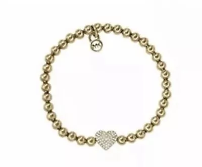 Michael Kors Minimalist Gold Pave Crystal Heart Charm Logo BRACELET • $34.99