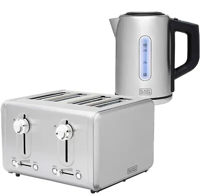 Black & Decker Kettle & 4 Slice Toaster Kitchen Combo Set Stainless Steel Kit • $165