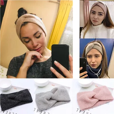 Wide Headbands Bow Knitted Head Wraps Elastic Turban Yoga Winter Twist Hair Band • £2.99