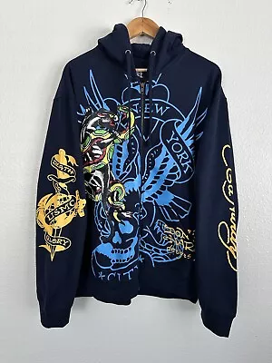 Ed Hardy By Christian Audigier Panther Bulldog King USMC Hoodie Men’s Size Large • $107.99