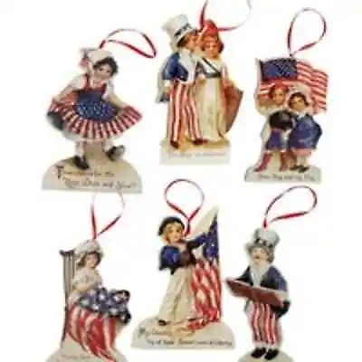 New Set Of 6 Bethany Lowe Americana Ornaments With Vintage Images 4th Of July • $22.95