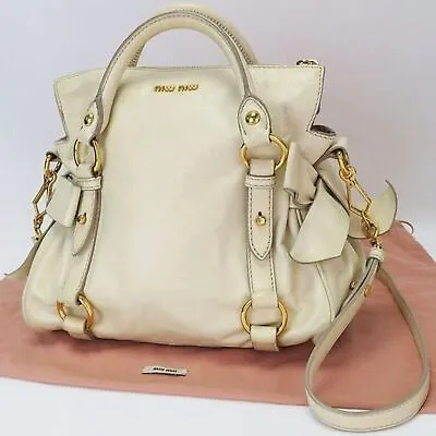 ❤️MIUMIU Ivory Leather Vitello Lux Small Bow Satchel/Crossbody Vintage Pre-loved • $225