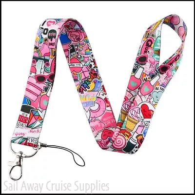 Girly  LANYARD.  Key Neck ID Card Holder. Work Travel Cruise. GIRL STUFF. Pink • $9.95