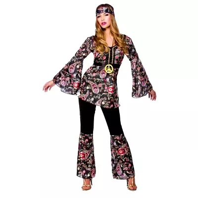 Adult PEACE LOVIN' HIPPIE Ladies Fancy Dress 1960 60s Hippy Costume UK Size 6-28 • £22.75