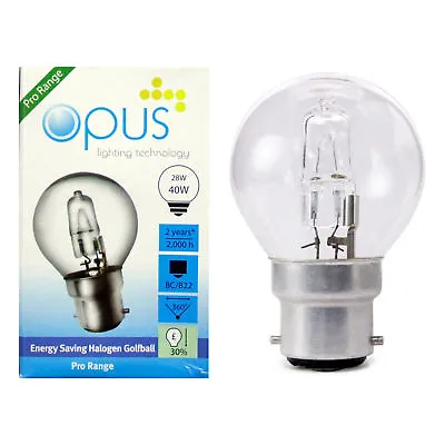 Opus Eco Halogen Energy Saving Golf Ball Light Bulbs 28w=40w E14 B22 E27 B15 Cap • £7.76