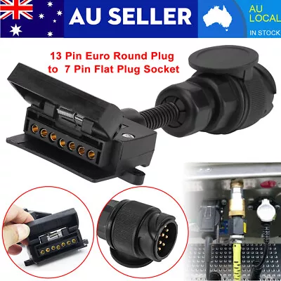 13Pin Euro Round Plug To 7Pin Male Flat Socket Trailer Adaptor Caravan Connector • $16.45