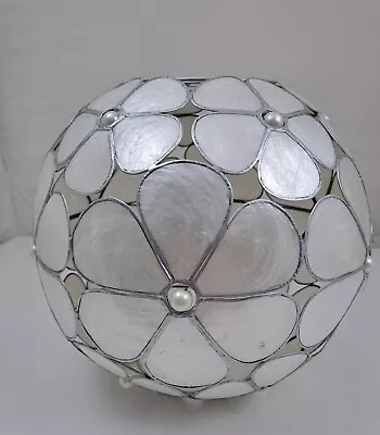 Vintage Capiz Shell Globe Ball Pendant Ceiling Light Shade Flower Pearl Bead 9in • £24.99