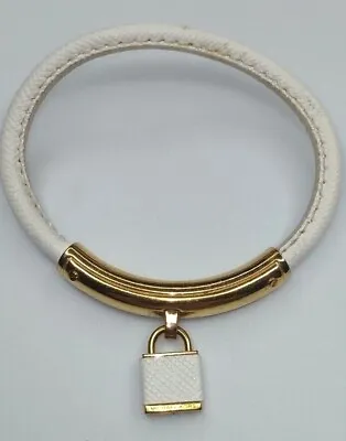 Genuine Michael Kors Padlock Lock White Leather Gold Tone Bracelet • $58