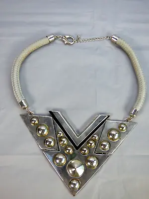 Necklace Egyptian Collar Triangular Silver Tone Rope Bohemian Ethnic Statement • £12.99