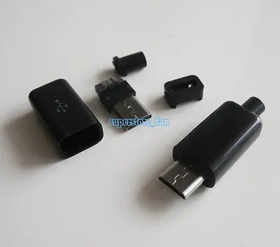 10Pcs Micro USB 5 Pin Type-B Male 4-Piece Solder Connector Plug Black  Cover  • $3.99