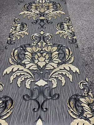 Luxury Damask 3D  Erismann Premium Charcoal Grey Gold Wallpaper 10102-34 • £9.99