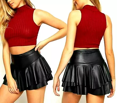 £8.98 • Buy Skirt High Waist Stretch LAYERED FRILL PU RARA Mini Pleated Women's Casual Sexy