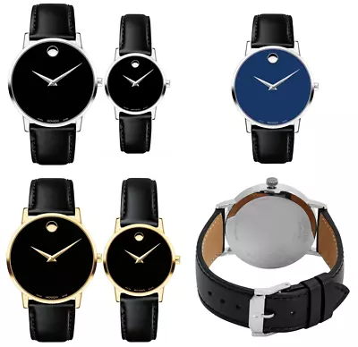 Movado Classic Museum Smooth Leather Strap Women/Men Watch 28mm/40mm Black/Blue • $239.99