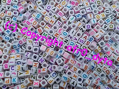 100 To 1000 White & Coloured Alphabet Mixed Letters Cube Beads 6mm For Jewellery • £6.89