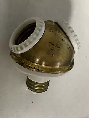 Antique 1900s Dual Bulb Benjamin Cluster Light Socket Adapter Porcelain Brass • $49.95