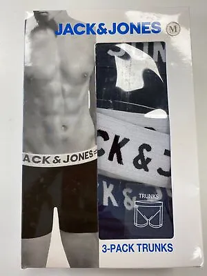 Jack & Jones 3 Pack Boxer Trunks Black Grey Navy White Men's S-XXL YLC001 NG • £12